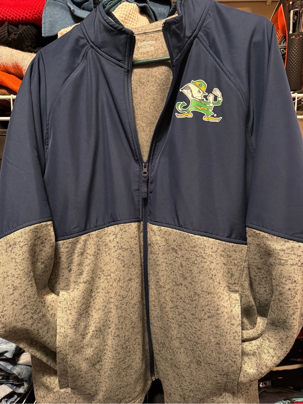 Notre Dame Inspired Men's Navy & Gray Full-Zip Jacket